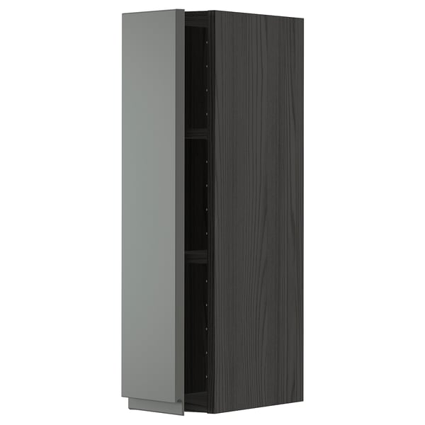 METOD Wall cabinet with shelves, black/Voxtorp dark grey, 20x80 cm