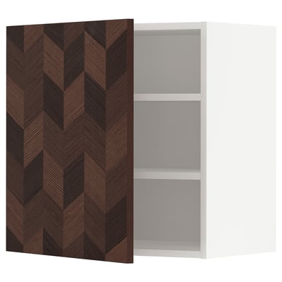 METOD Wall cabinet with shelves, white Hasslarp/brown patterned, 60x60 cm