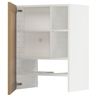 METOD Wall cb f extr hood w shlf/door, white/Vedhamn oak, 60x80 cm