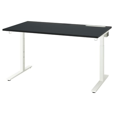 MITTZON Desk, black stained ash veneer/black white, 140x80 cm