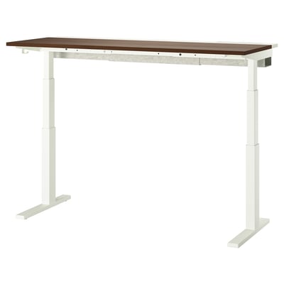 MITTZON Desk sit/stand, electric walnut veneer/white, 160x60 cm