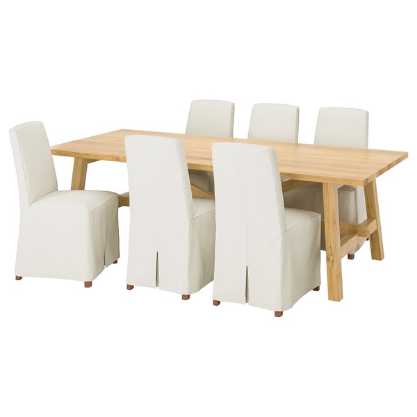 MÖCKELBY / BERGMUND Table and 6 chairs, oak effect/Inseros white, 235x100 cm