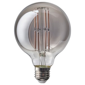 MOLNART bulb, smoke-colored glass, eight filament leds, warm glow, elegant design.