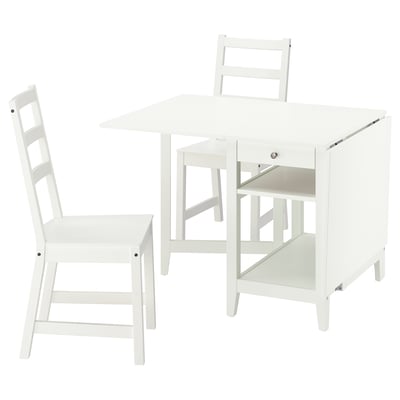 NÄSINGE / NORDVIKEN Table and 2 chairs, gateleg table white/white, 48/104/159x85 cm