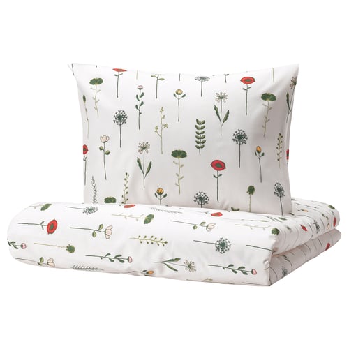 Nattsslända duvet set: white, floral print, rectangular, soft cotton & lyocell.