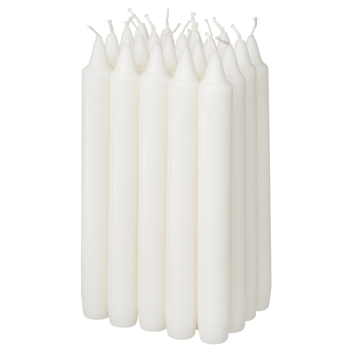 NEJLIKSYREN white candles; set of 12, tall, slender, unscented, plant-based wax.
