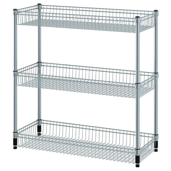 OLAUS shelving unit with 3 baskets, galvanised, 92x36x94 cm IKEA