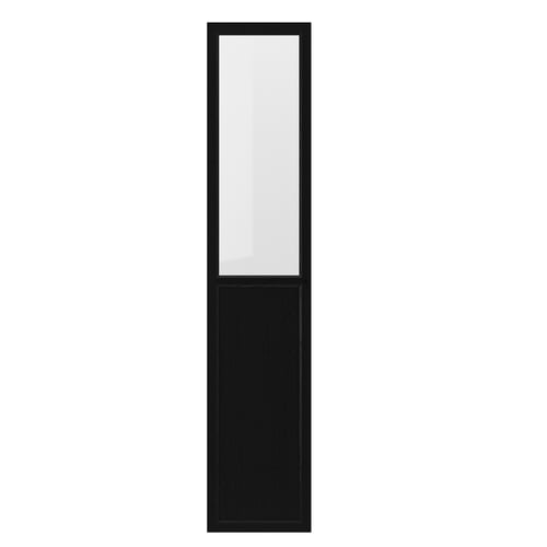 OXBERG black bookcase door with clear glass panel.