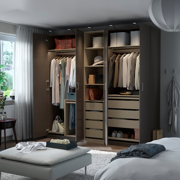 PAX / FORSAND Wardrobe combination, dark grey grey-beige/dark grey, 250x60x236 cm