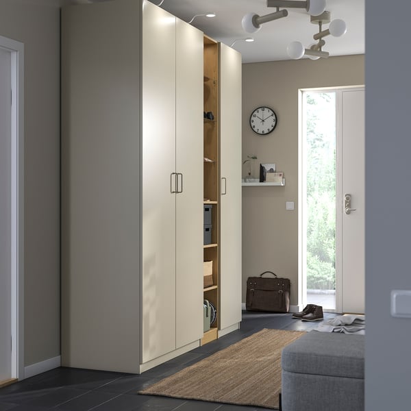 PAX / FORSAND Wardrobe combination, grey-beige grey-beige/oak effect, 185x60x236 cm
