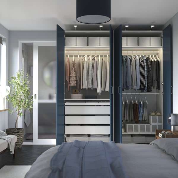 PAX / FYRUDDEN Wardrobe combination, white/blue, 200x60x236 cm