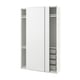 White PAX wardrobe with sliding doors and mesh basket. Modern, minimalist design for space-saving.