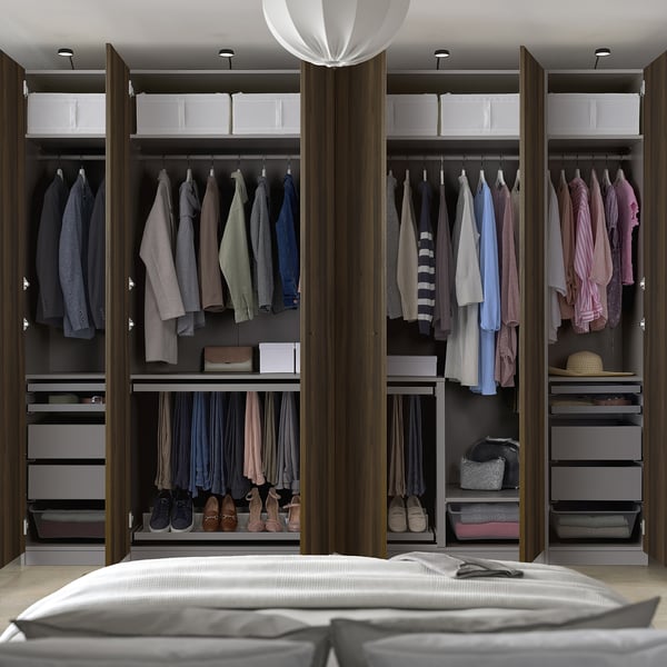 PAX / STORKLINTA Wardrobe combination, dark grey/dark brown stained oak effect, 300x60x236 cm