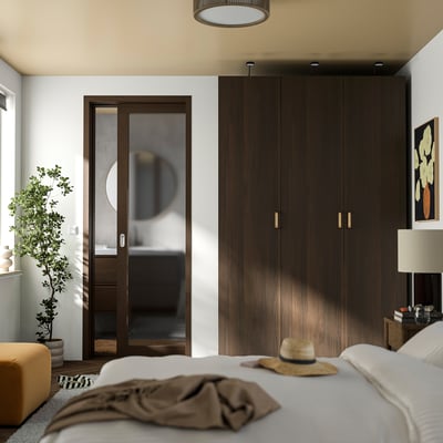 PAX / STORKLINTA Wardrobe combination, dark grey/dark brown stained oak effect, 150x58x236 cm