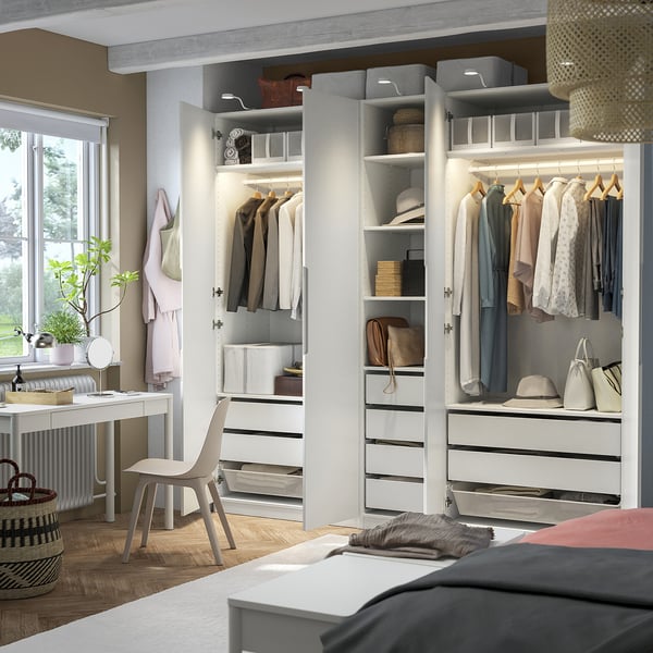 PAX / TONSTAD Wardrobe combination, white/off-white, 250x60x236 cm