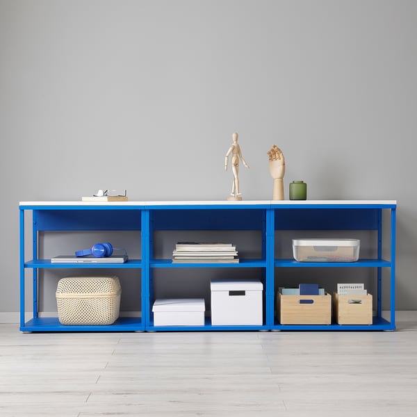 PLATSA Open shelving unit, white/blue, 180x42x63 cm