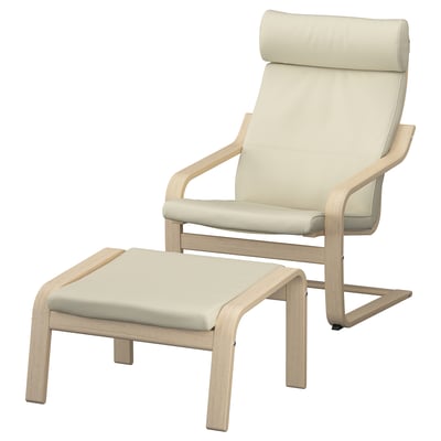 POÄNG Armchair and footstool, white stained oak veneer/Glose eggshell