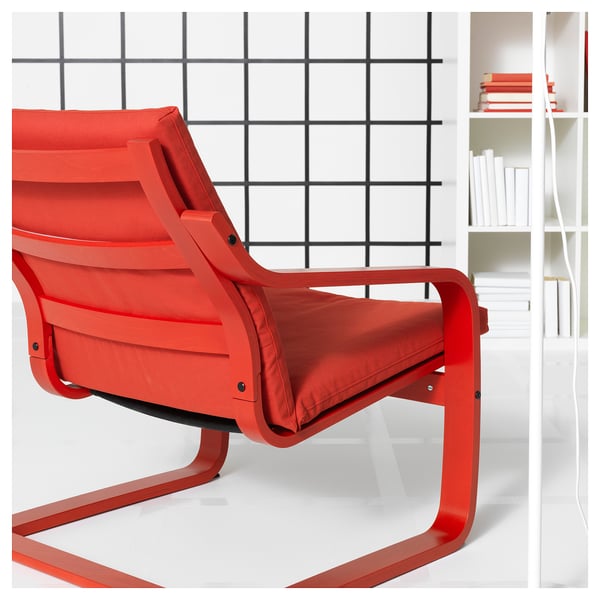 POÄNG Armchair frame with low back, red stained