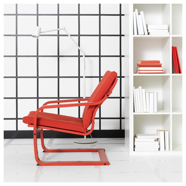 POÄNG Armchair frame with low back, red stained