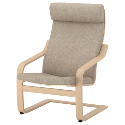 POÄNG Armchair, white stained oak veneer/Hillared beige