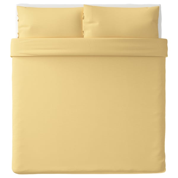 PUDERVIVA Quilt cover and 2 pillowcases, light yellow, 240x220/50x80 cm