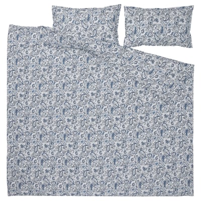 RODGERSIA Duvet cover and 2 pillowcases, blue/white, 240x220/50x80 cm
