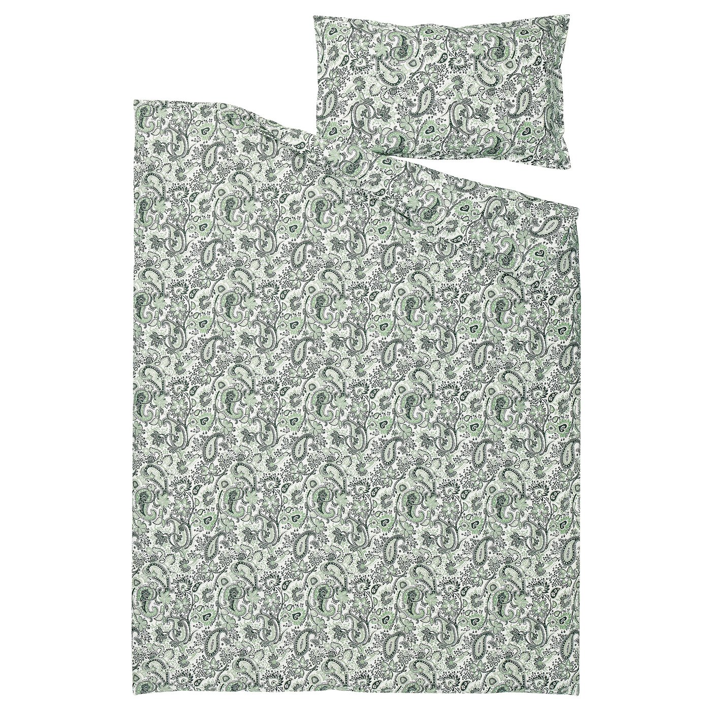 RODGERSIA Duvet cover and pillowcase, green/white, 150x200/50x80 cm