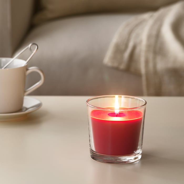 SINNLIG Scented candle in glass Red garden berries, red IKEA
