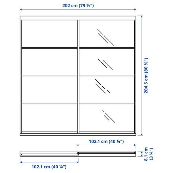 SKYTTA / MEHAMN/AULI Sliding door combination, white/white stained oak effect mirror glass, 202x205 cm