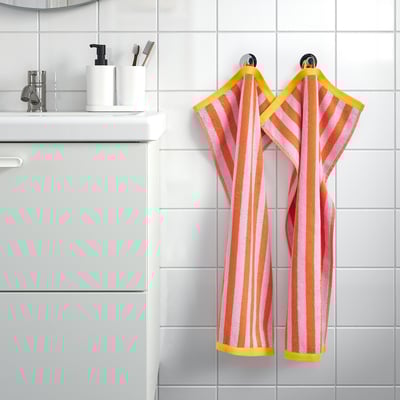 SLÅNHÖSTMAL Hand towel, orange/pink striped, 40x70 cm