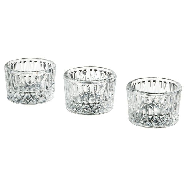 SMÄLLSPIREA Tealight holder, clear glass/patterned, 4 cm