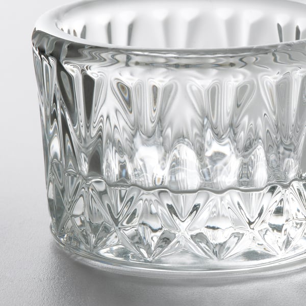 SMÄLLSPIREA Tealight holder, clear glass/patterned, 4 cm