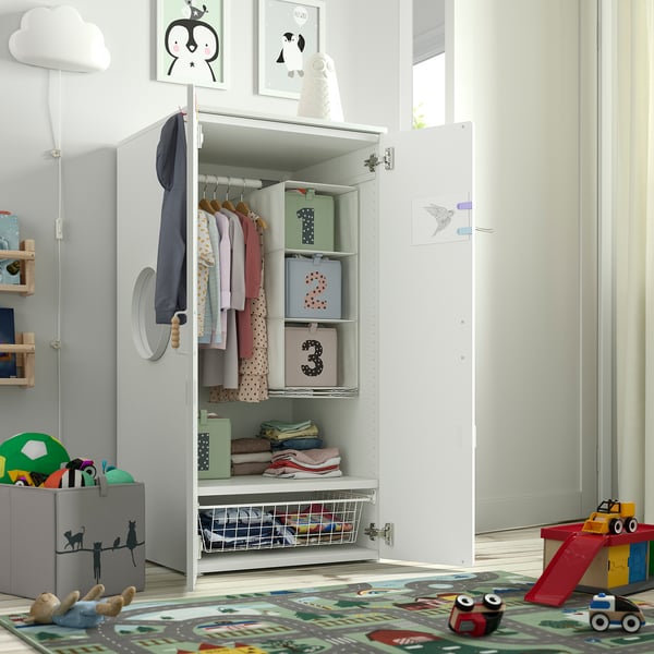 SMÅSTAD / PLATSA Wardrobe, white white/with frame, 60x57x123 cm