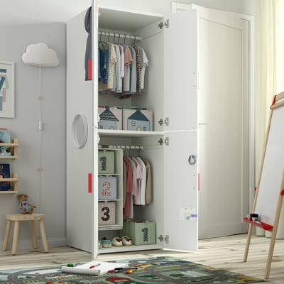 SMÅSTAD / PLATSA Wardrobe, white with frame/with 2 clothes rails, 60x57x181 cm
