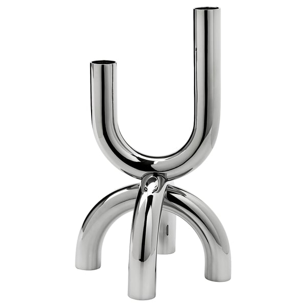 SNÖDUVA Candlestick, for 2 candles silver-colour, 25 cm