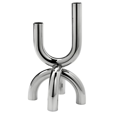 SNÖDUVA Candlestick, for 2 candles silver-colour, 25 cm