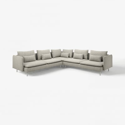 Grey SÖDERHAMN sectional sofa with cushions and metal legs.