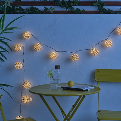 SOLVINDEN LED lighting chain with 12 lights, outdoor battery-operated/yellow waves