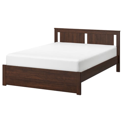 SONGESAND bed: brown, wooden, adjustable.