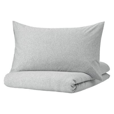 SPJUTVIAL Duvet cover and 2 pillowcases, light grey/mélange, 240x220/50x80 cm
