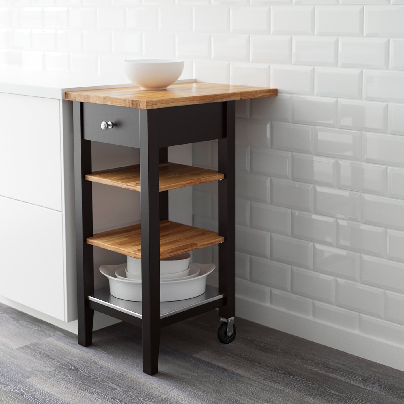 Stenstorp Kitchen Trolley Black Brown Oak 45x43x90 Cm Ikea
