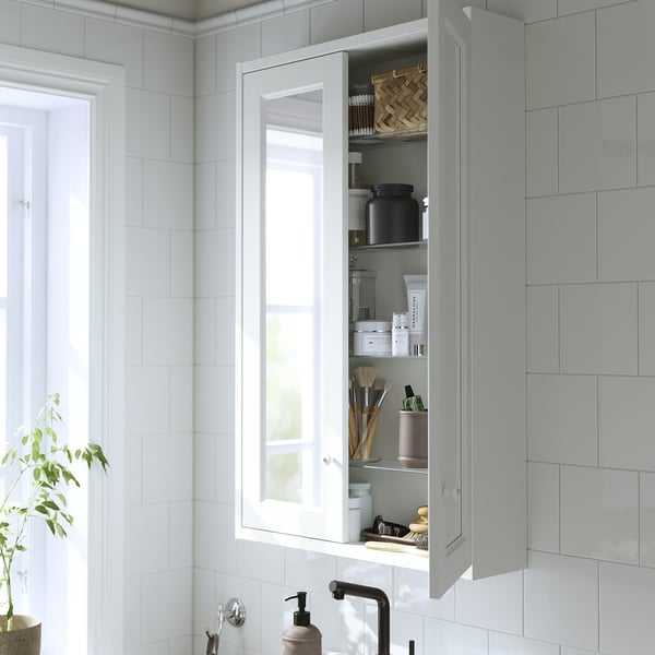 TÄNNFORSEN Mirror cabinet with doors, white, 60x15x95 cm
