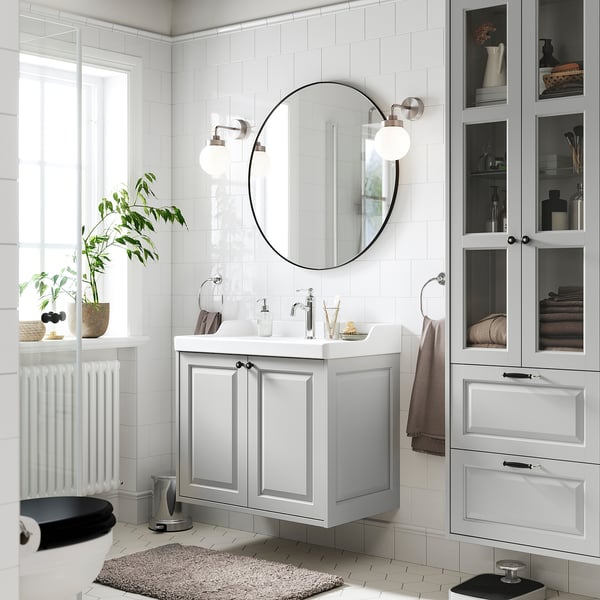 TÄNNFORSEN / RUTSJÖN Wash-stnd w doors/wash-basin, light grey, 82x49x74 cm