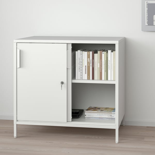 TROTTEN Cabinet with sliding doors, white, 80x55x75 cm