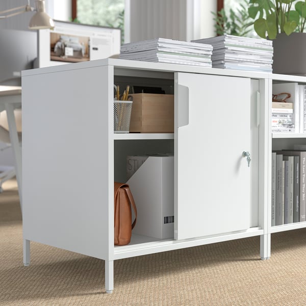 TROTTEN Cabinet with sliding doors, white, 80x55x75 cm