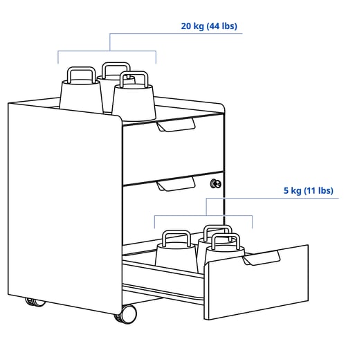 TROTTEN Drawer unit w 3 drawers on castors, white