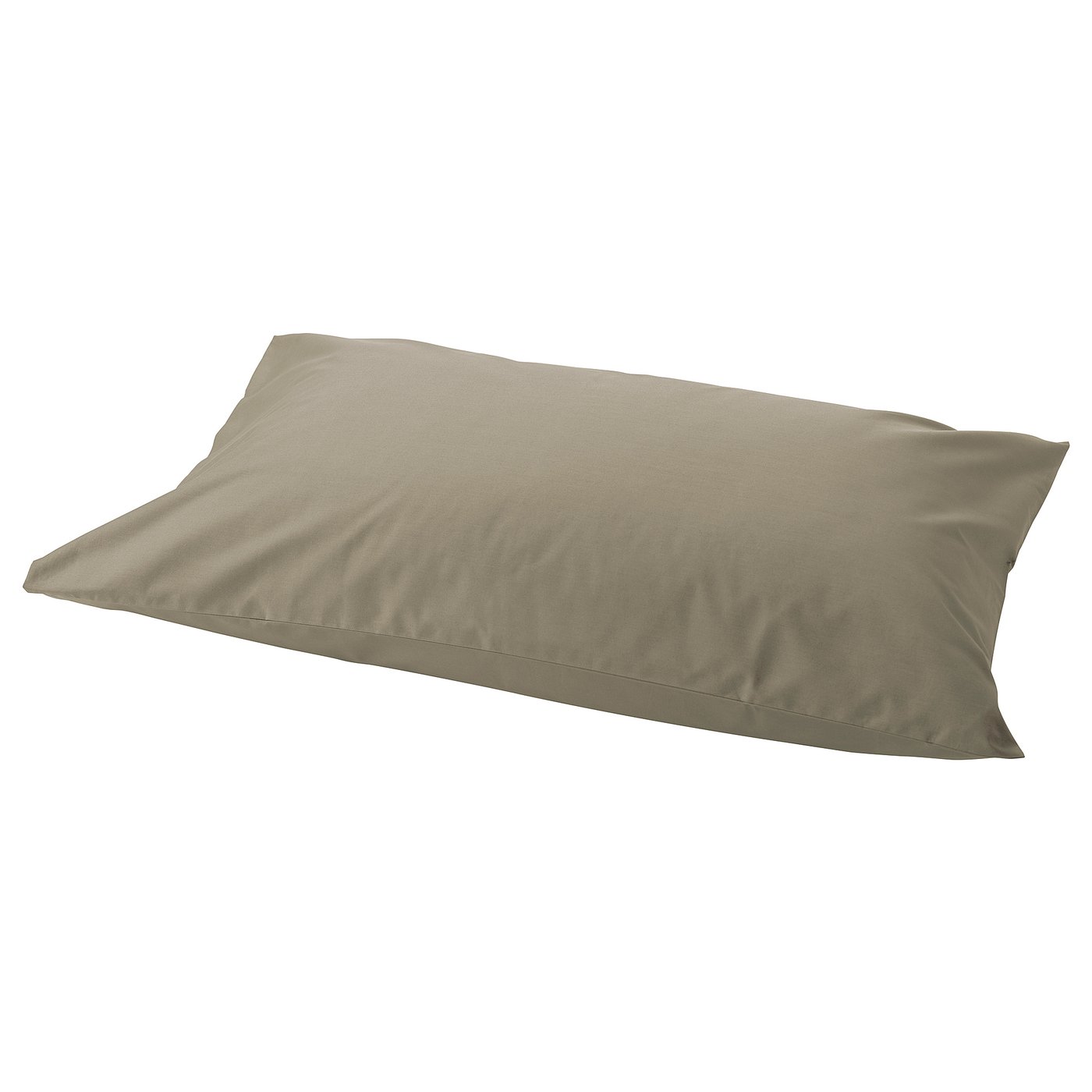 Flat beige pillowcase, rectangular shape, smooth fabric, simple design.