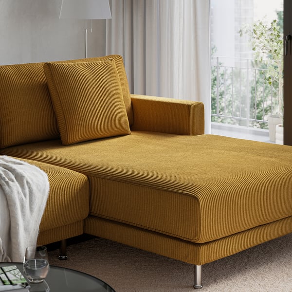 UPPÅKRA Chaise longue module, with armrest right/Samsala yellow-brown