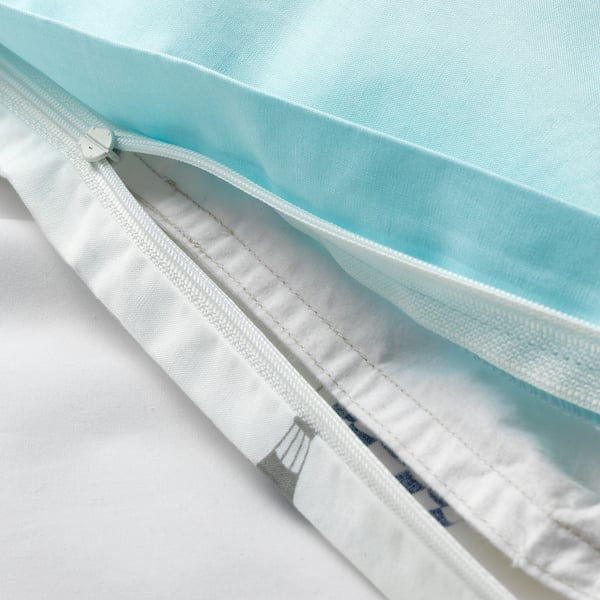 UPPTÅG Quilt cover and pillowcase, air balloon pattern/blue, 150x200/50x80 cm