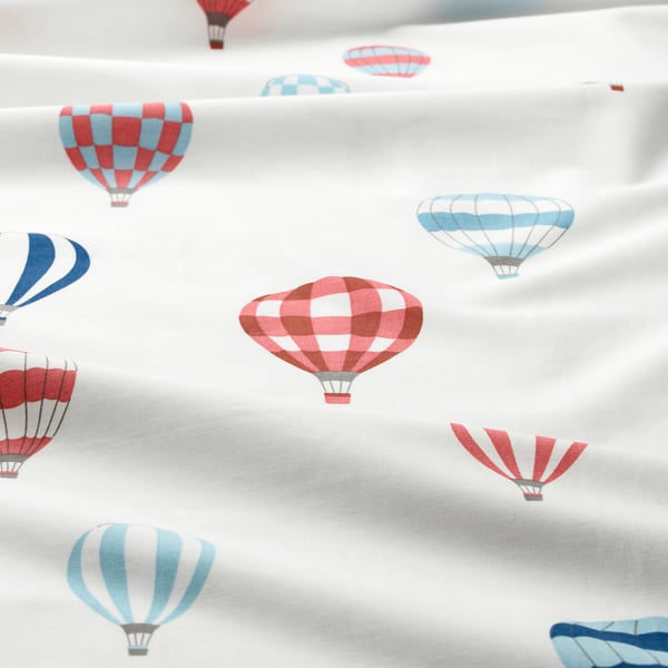 UPPTÅG Quilt cover and pillowcase, air balloon pattern/blue, 150x200/50x80 cm